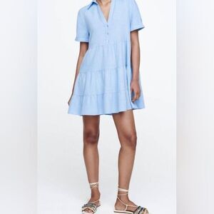 Zara Light Blue Tiered Mini Dress